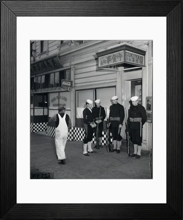 Framed Print : Navy Detachment Outside Restaurant Framed Print : Navy Detachment Outside Restaurant