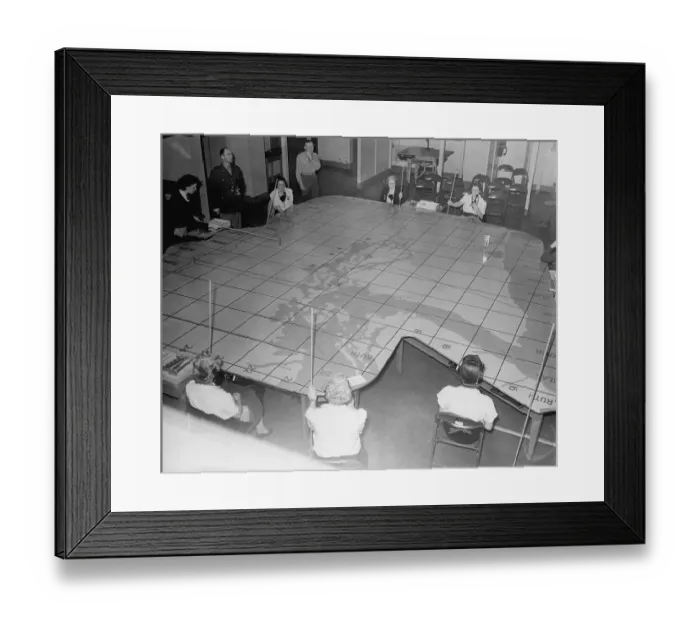 Framed Print : View of Giant Table Map Used for Aerial Defense Framed Print : View of Giant Table Map Used for Aerial Defense