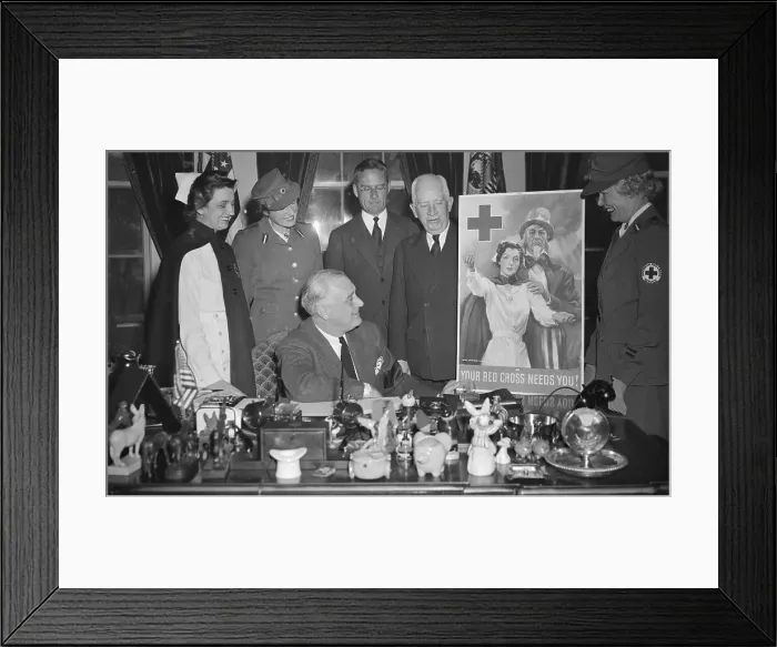 Framed Print : President Franklin D. Roosevelt Gazing at Portrait Being Held by Red Cross Official Framed Print : President Franklin D. Roosevelt Gazing at Portrait Being Held by Red Cross Official