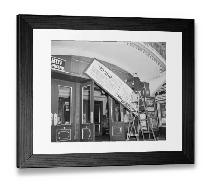 Framed Print : American Worker Removing German-Language Signs Framed Print : American Worker Removing German-Language Signs