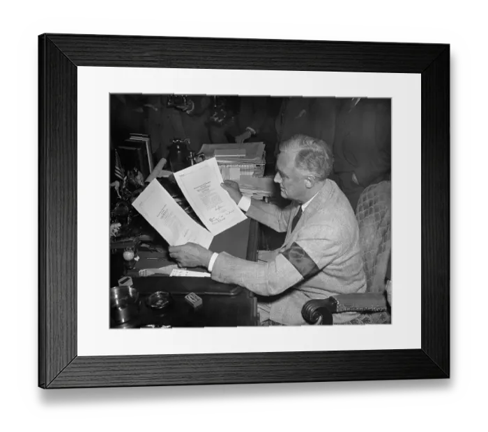 Framed Print : US President Franklin D. Roosevelt Holding Declarations of War