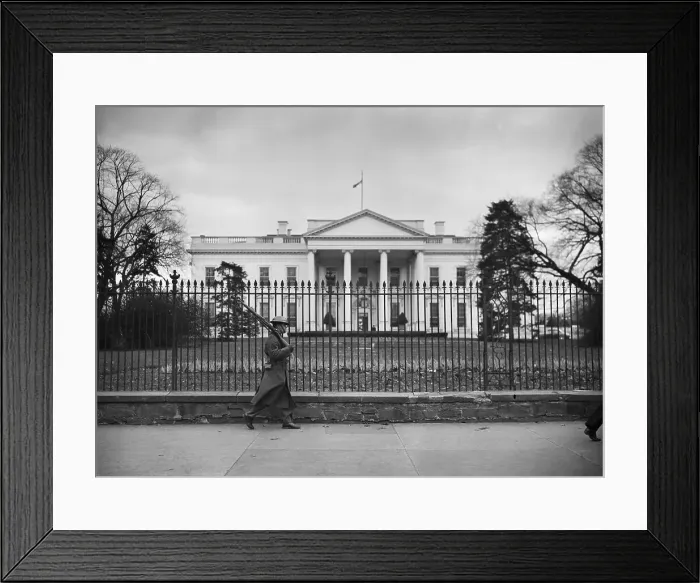 Framed Print : White House Guarded by Lone Soldier Framed Print : White House Guarded by Lone Soldier