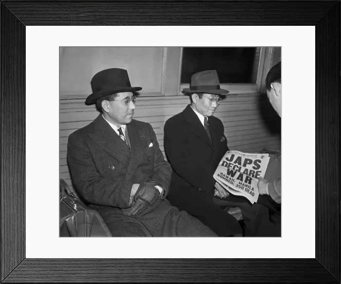Framed Print : Two Japanese Men Looking at Newspaper Framed Print : Two Japanese Men Looking at Newspaper