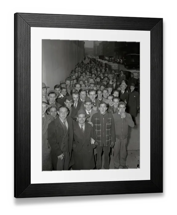 Framed Print : Large Crowd of Prospective Military Recruits Standing in Street Framed Print : Large Crowd of Prospective Military Recruits Standing in Street