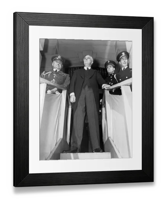 Framed Print : Roosevelt Stands at Top of Stairs Framed Print : Roosevelt Stands at Top of Stairs