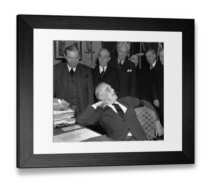 Framed Print : FDR Relaxes in Chair After Signing Declaration of War