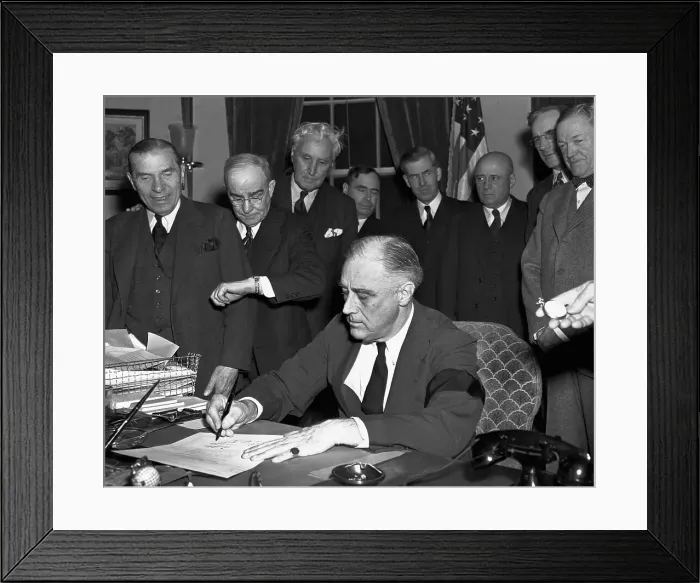 Framed Print : President Roosevelt Signing War Declaration Framed Print : President Roosevelt Signing War Declaration
