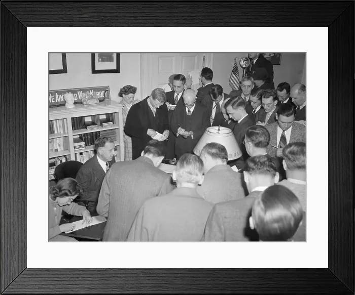 Framed Print : Steve Early in Midst of Reporters