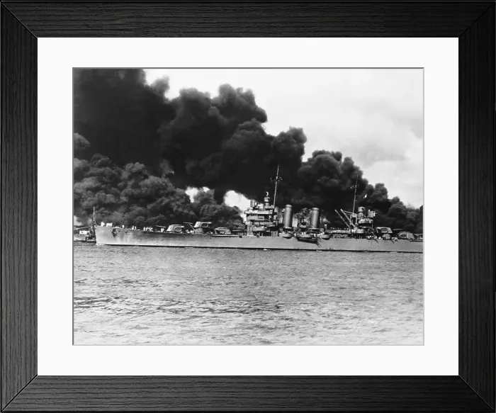 Framed Print : Light Cruiser Passing Burning USS Arizona