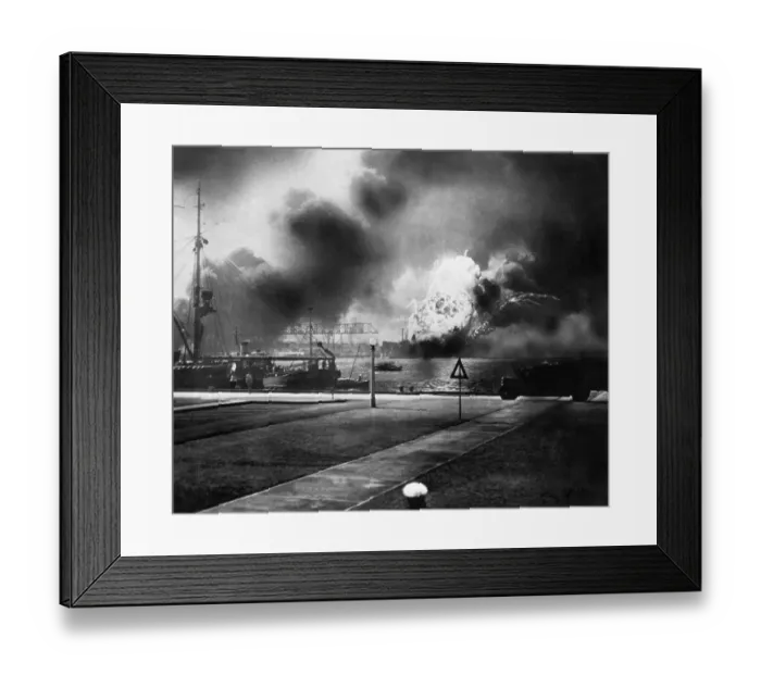 Framed Print : Explosion Of Ship In Pearl Harbor Attack Framed Print : Explosion Of Ship In Pearl Harbor Attack