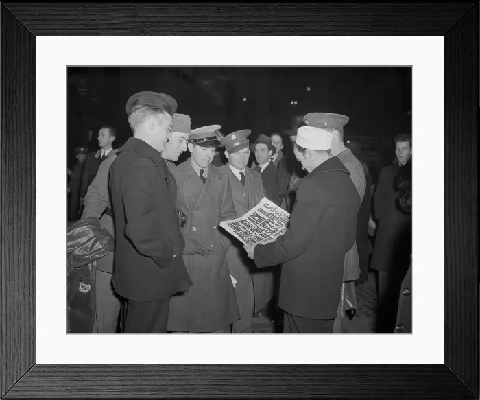Framed Print : Military Men Read About Japanese Attacks Framed Print : Military Men Read About Japanese Attacks