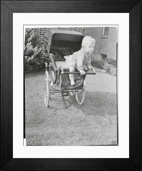 Framed Print : Infant Attempting to Leave Stroller Framed Print : Infant Attempting to Leave Stroller