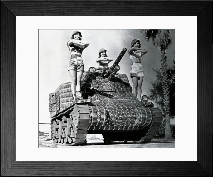 Framed Print : Models Standing on Mock Tank Framed Print : Models Standing on Mock Tank