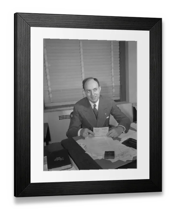Framed Print : Ned Irish Basketball Promoter Sitting at Desk and Reading Framed Print : Ned Irish Basketball Promoter Sitting at Desk and Reading