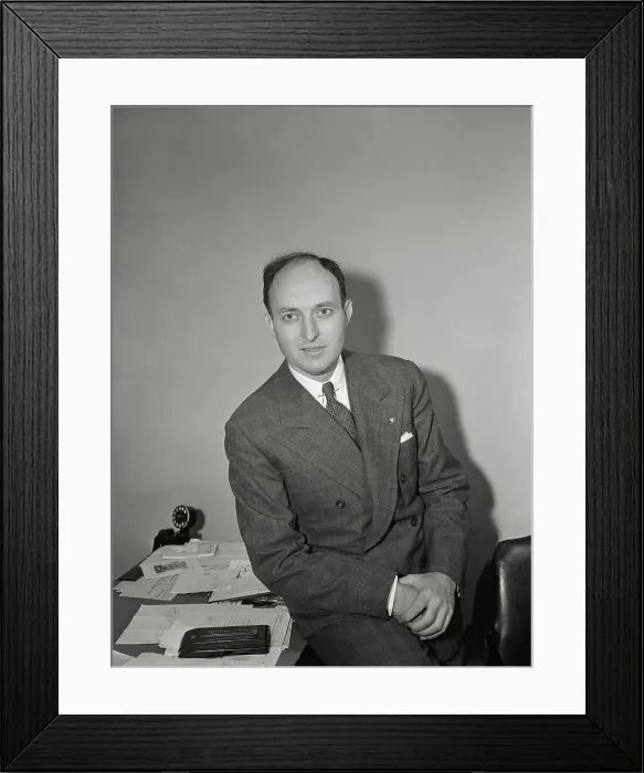 Framed Print : Ned Irish Basketball Promoter Sitting on Desk Framed Print : Ned Irish Basketball Promoter Sitting on Desk