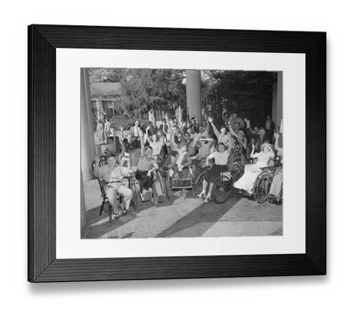 Framed Print : Patients in Wheelchairs Waving for President Roosevelt Framed Print : Patients in Wheelchairs Waving for President Roosevelt