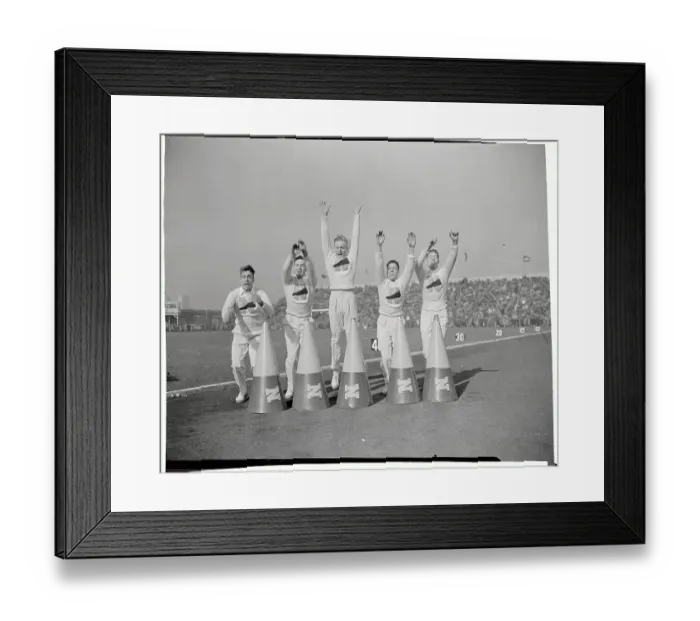Framed Print : Cheer Leaders Standing Near Horns on Field Framed Print : Cheer Leaders Standing Near Horns on Field