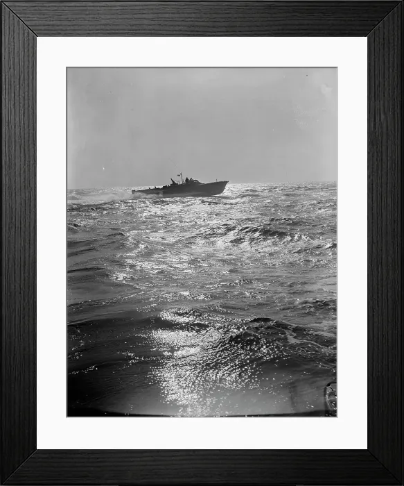 Framed Print : Navy Ship. (Original Caption). A mosquito boat of the US Navy zips across Framed Print : Navy Ship. (Original Caption). A mosquito boat of the US Navy zips across