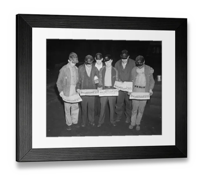 Framed Print : Mine Workers Reading About End of Strike Framed Print : Mine Workers Reading About End of Strike
