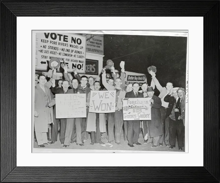 Framed Print : Union Workers Holding Signs and Rejoicing over Vote Framed Print : Union Workers Holding Signs and Rejoicing over Vote