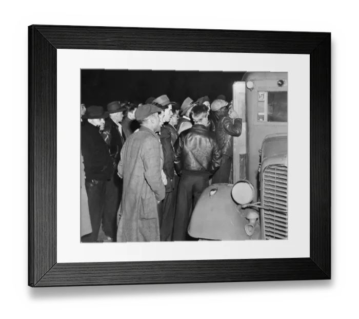 Framed Print : Mine Workers on Strike Crowd Around Bus Framed Print : Mine Workers on Strike Crowd Around Bus