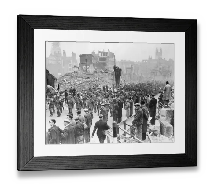 Framed Print : British Troops March Through Battered London 1941 Framed Print : British Troops March Through Battered London 1941