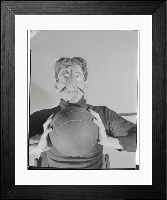 Framed Print : Early Player Wearing Mask with Basketball Framed Print : Early Player Wearing Mask with Basketball
