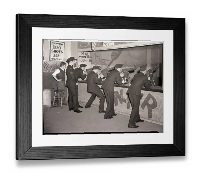 Framed Print : Military Men at Shooting Gallery Framed Print : Military Men at Shooting Gallery