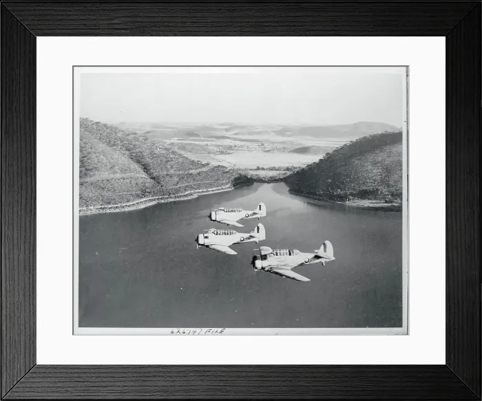 Framed Print : Three Harvards Flying Over Reservoir Framed Print : Three Harvards Flying Over Reservoir