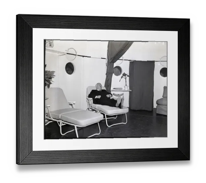 Framed Print : Buckminster Fuller Relaxes In Bomb Shelt Framed Print : Buckminster Fuller Relaxes In Bomb Shelt