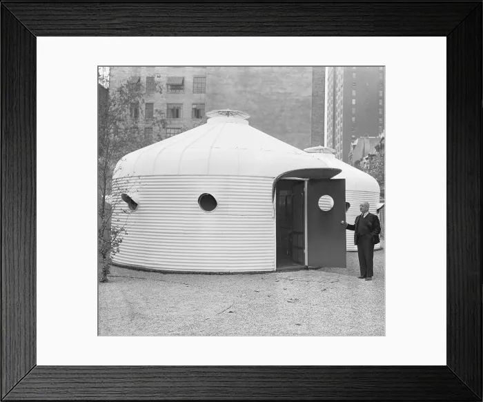 Framed Print : Buckminster Fuller Inspects Bomb Shelter Framed Print : Buckminster Fuller Inspects Bomb Shelter
