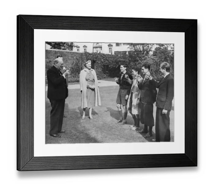 Framed Print : Winston Churchill Toasts Five Youths Framed Print : Winston Churchill Toasts Five Youths