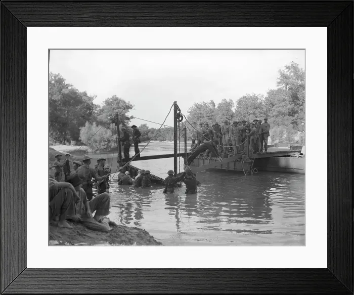 Framed Print : Army Men While Preparing Bridge Framed Print : Army Men While Preparing Bridge