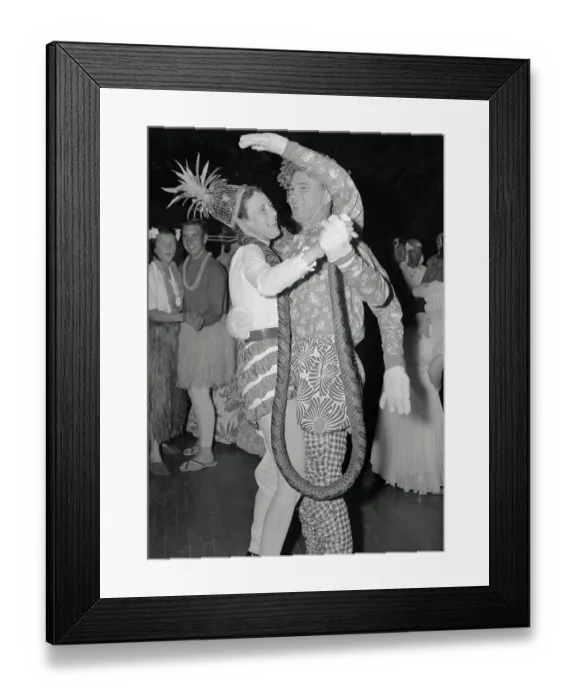 Framed Print : Couple Attending Dali Party Dancing in Costume Framed Print : Couple Attending Dali Party Dancing in Costume