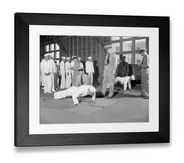 Framed Print : Tunney Watching Sailors Doing Pushups Framed Print : Tunney Watching Sailors Doing Pushups