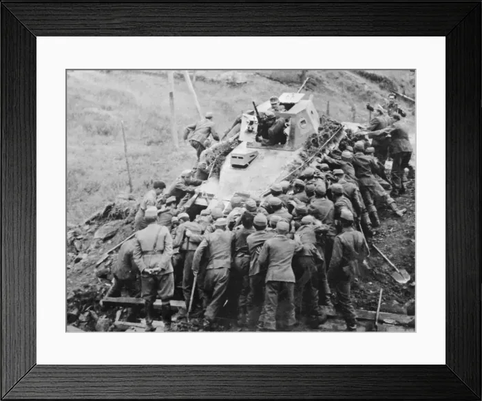 Framed Print : Hungarian Troops Pushing Disabled Tank Framed Print : Hungarian Troops Pushing Disabled Tank