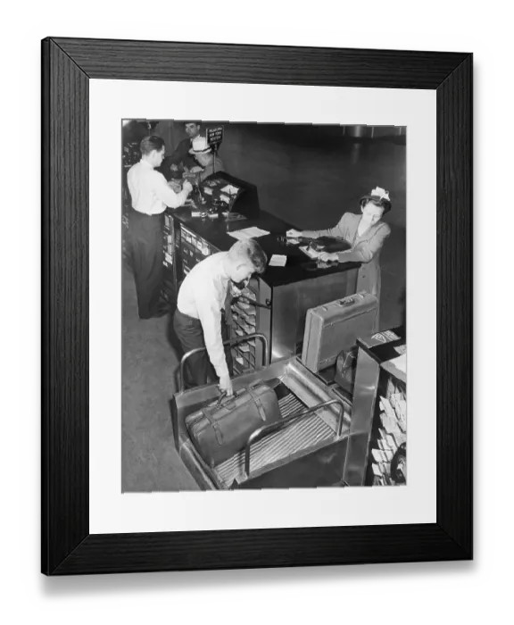 Framed Print : Passenger Checking in at Ticket Counter, 1941 Framed Print : Passenger Checking in at Ticket Counter, 1941