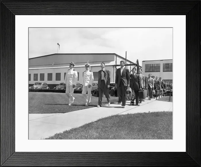 Framed Print : Joseph P. Kennedy Jr. and Trainees Arriving at Squantum Naval Air Station Framed Print : Joseph P. Kennedy Jr. and Trainees Arriving at Squantum Naval Air Station