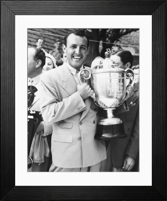 Framed Print : Vic Ghezzi Smiles Holding Golf Trophy