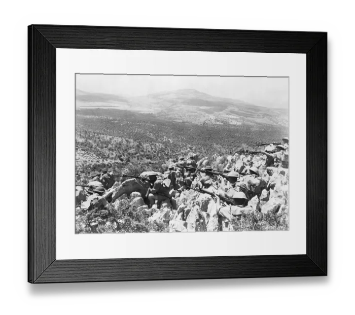 Framed Print : Australian Troops with Guns Under Cover
