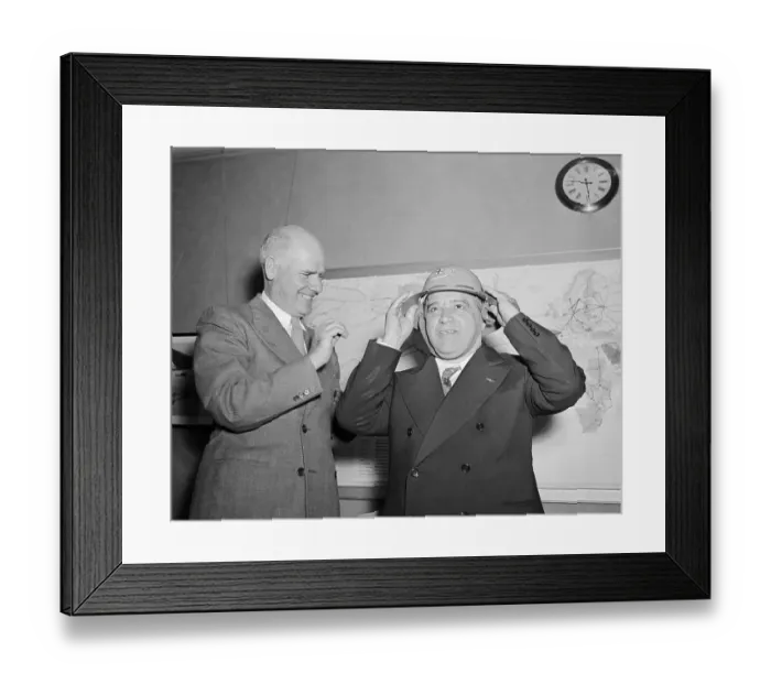 Framed Print : Fiorello La Guardia Trying on Hat Alongside Herbert Morrison Framed Print : Fiorello La Guardia Trying on Hat Alongside Herbert Morrison