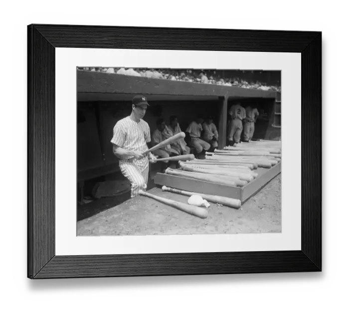 Framed Print : Joe DiMaggio Choosing Bat in Dugout Framed Print : Joe DiMaggio Choosing Bat in Dugout