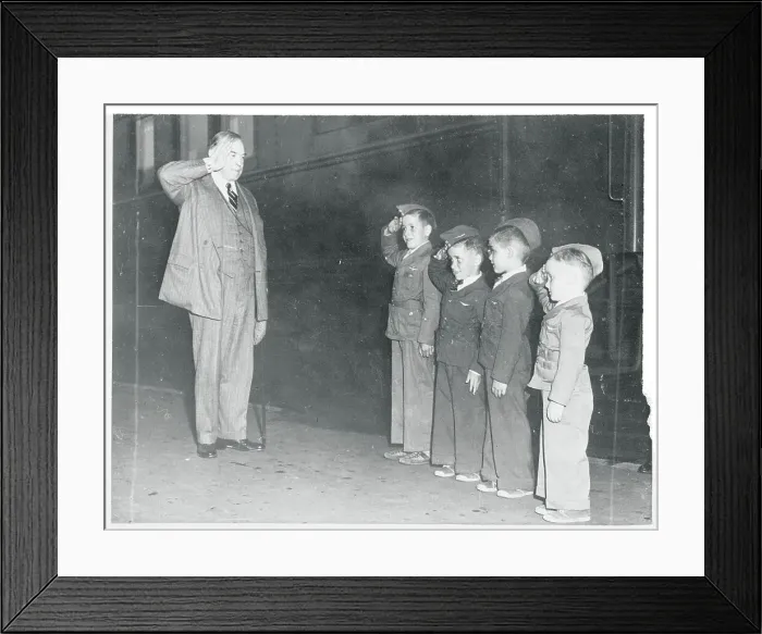 Framed Print : Children and Canadian Prime Minister Saluting Framed Print : Children and Canadian Prime Minister Saluting