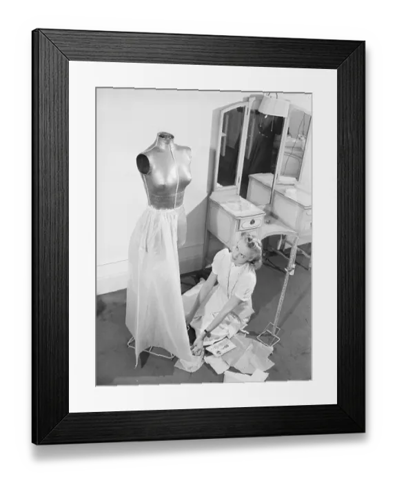 Framed Print : Woman Doing Dress Alterations On Mannequ Framed Print : Woman Doing Dress Alterations On Mannequ