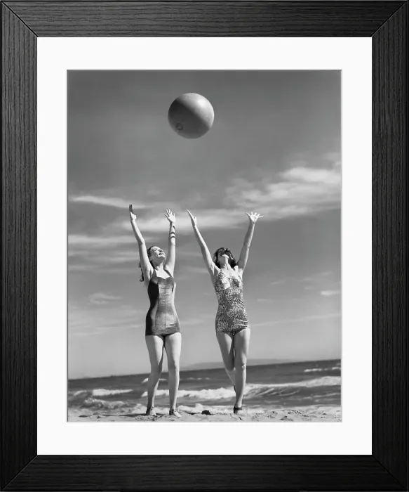 Framed Print : Women Throwing Ball at Beach Framed Print : Women Throwing Ball at Beach
