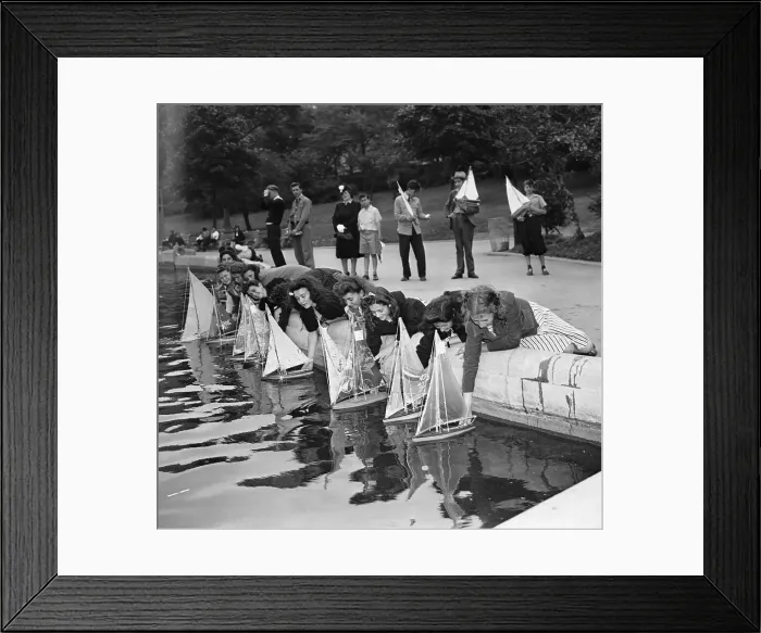 Framed Print : Group of young women with model yachts, Brooklyn School Regatta, Central Park Lake, Manhattan, New York City, New York State, USA. June 12, 1941
