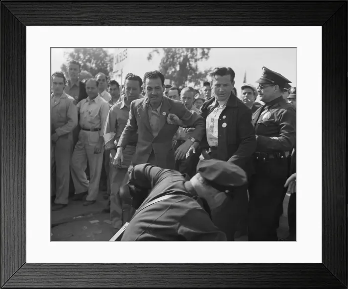 Framed Print : Strikers Approach Falling Policeman Framed Print : Strikers Approach Falling Policeman
