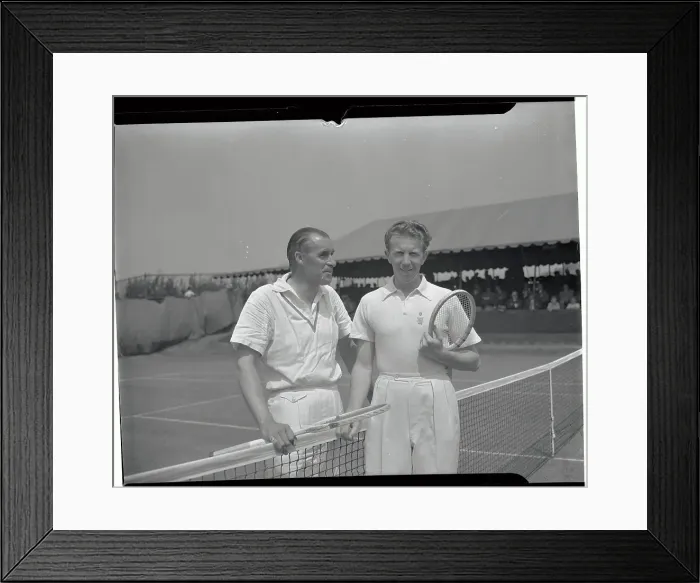 Framed Print : Bill Tilden and Don Budge Standing by Net Framed Print : Bill Tilden and Don Budge Standing by Net
