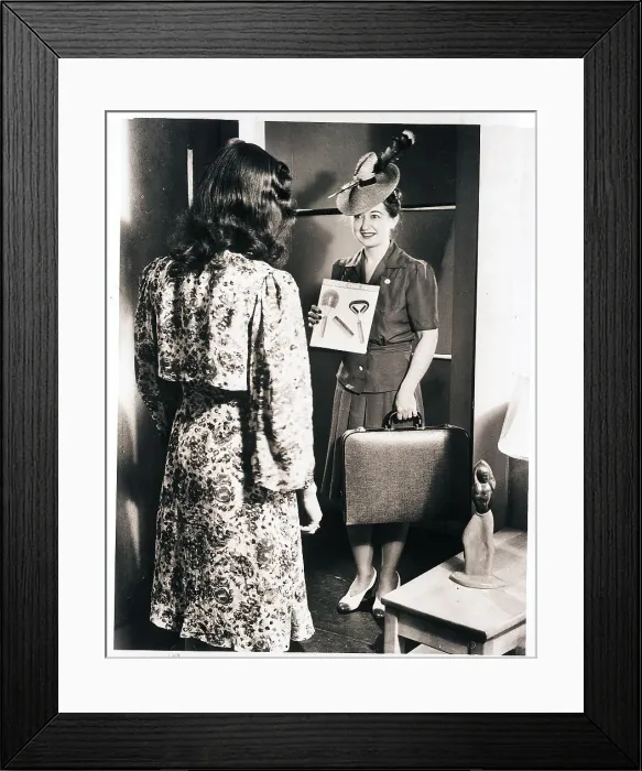 Framed Print : Woman working as Brush Salesperson Framed Print : Woman working as Brush Salesperson