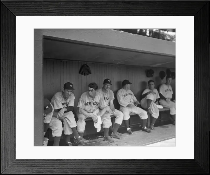 Framed Print : Joe DiMaggio and Teammates Sitting on Bench Framed Print : Joe DiMaggio and Teammates Sitting on Bench